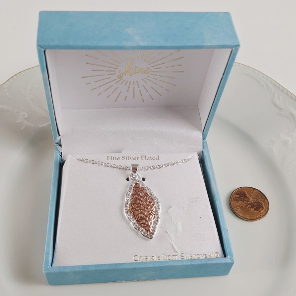 Shine Fine Silver Plate Filigree Swarovski Necklac